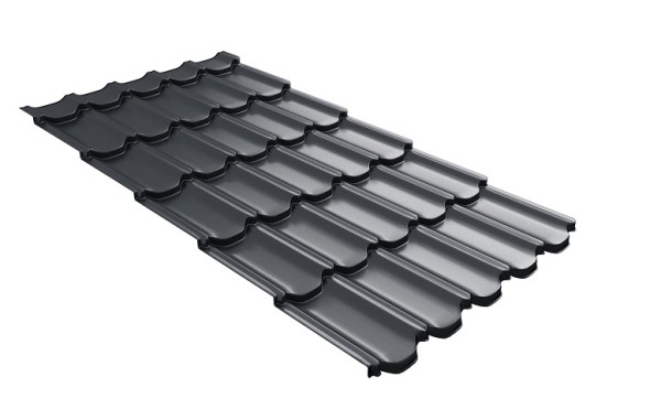Металлочерепица квинта плюс с 3D резом 0,5 Satin RAL 7024 мокрый асфальт купить в Ижевске